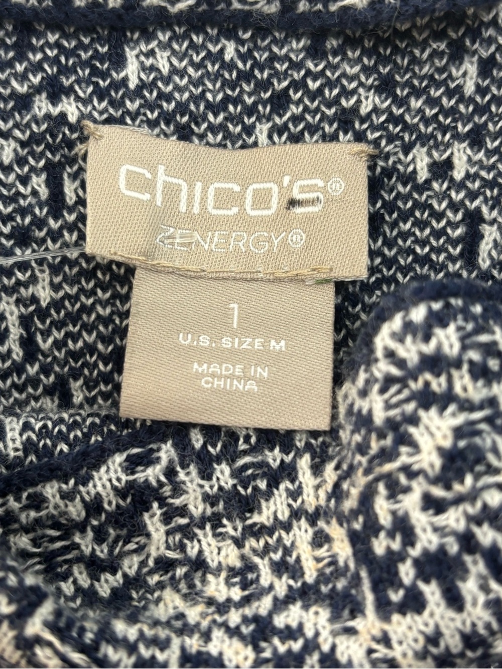 Chicos‎ Sleevless Tunic Sweater Size 1 Medium Blue/White Cotton/Cashmere NWOT - Picture 4 of 6